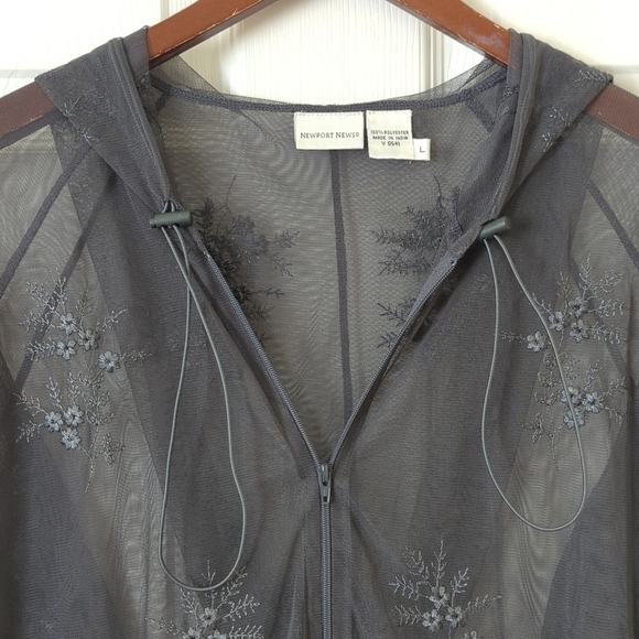 Newport News Y2K Vintage Sheer Floral Embroidered Mesh Zip Up Hoodie Gray Large - Picture 2 of 12
